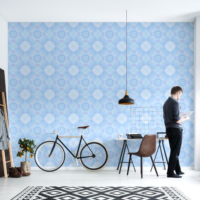 Pastellblau Wasserfarbe Geometrisch Tapete (Wohnbereich)