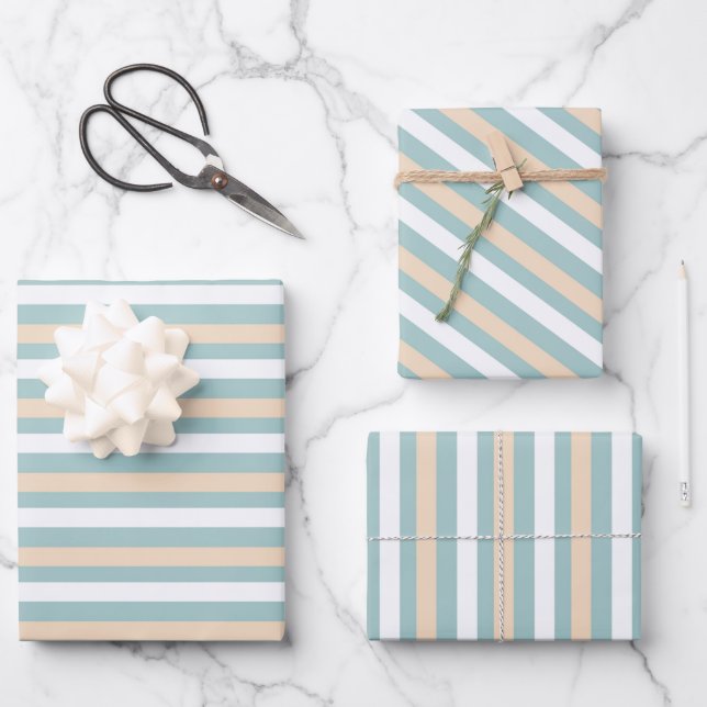 Pastellblau, weiß und rot geschenkpapier set (Vorderseite)