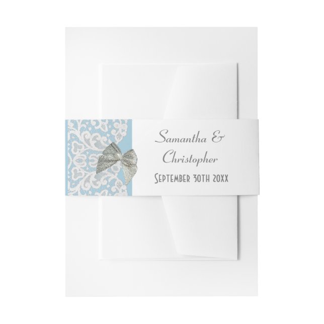 Pastellblau-weiße Spitze Traditionelle Hochzeit Einladungsbanderole (Vorderseite Beispiel)