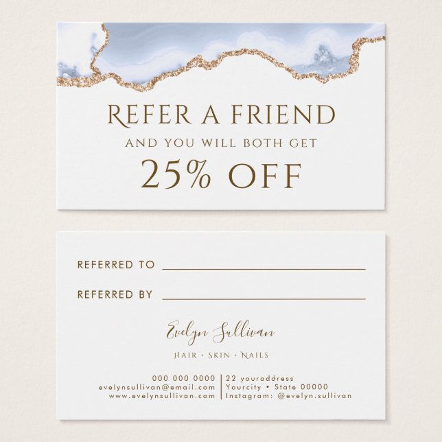 Pastellblaue Agate-Referenzkarte (Vorne & Hinten)