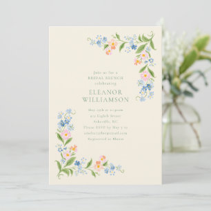 Pastellblaue Aquarell-Blumen-Bridal-Shower-Brunch Einladung