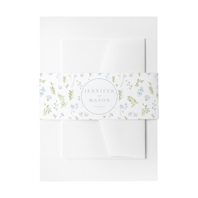 Pastellblaue Blume Einladung Bauchband Einladungsbanderole (Vorderseite Beispiel)
