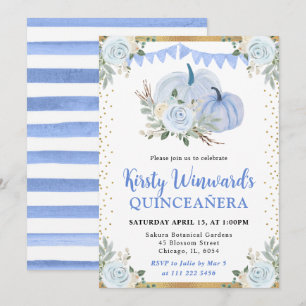 Pastellblaue Blumen-Kürbis-Herbst-Quinceañera Einladung