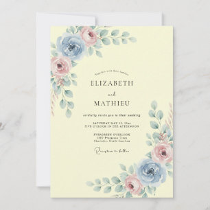 Pastellblaue Blumenhochzeit Einladung