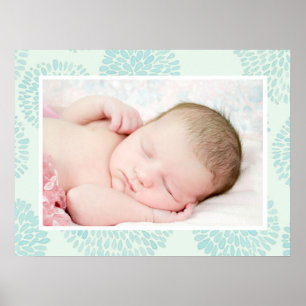 Pastellblaue Blumenmuster Individuelle Baby-Foto Poster