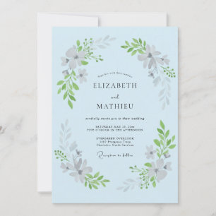 Pastellblaue blumige Pracht Hochzeit Einladung
