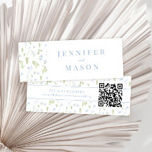 Pastellblaue Blütenhochzeit QR Registrierungskarte