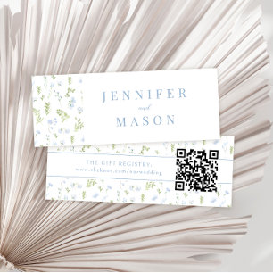 Pastellblaue Blütenhochzeit QR Registrierungskarte