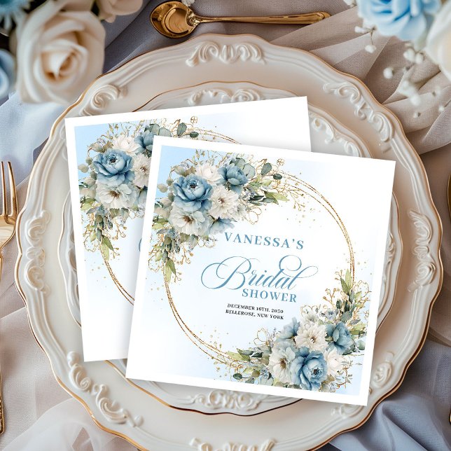 Pastellblaue Boho-Blumen Eukalyptus Gold-Party Serviette (Pastel blue boho florals eucalyptus gold party napkins

)