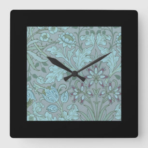 Pastellblaue Dekorative Blumen Quadratische Wanduhr