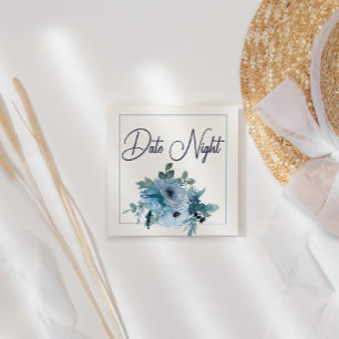 Pastellblaue elegante Rosen Hochzeits-Datum Nacht Quadratische Visitenkarte