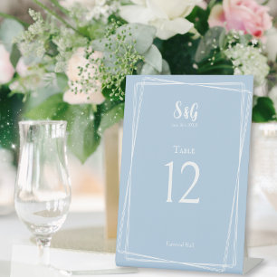 Pastellblaue elegante Tischnummer für die Hochzeit Sockelschild