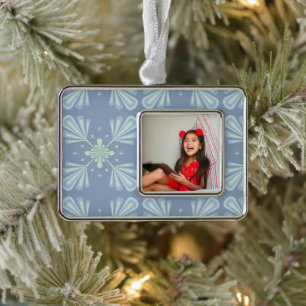 Pastellblaue florale abstrakte Wiederholung Rahmen-Ornament Silber