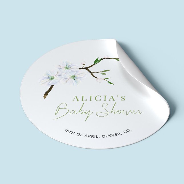 Pastellblaue, florale, elegante Babydusche Runder Aufkleber (Von Creator hochgeladen)