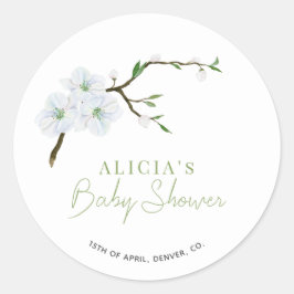 Pastellblaue, florale, elegante Babydusche Runder Aufkleber