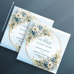 Pastellblaue florale Grünpflanzen Gold Glitter Ein Gästebuch