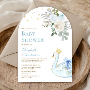 Pastellblaue florale Schwan-Prinzessin-Baby-Party Einladung