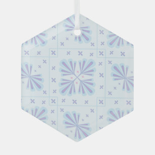 Pastellblaue geometrische Blumenseiten-Wiederholun Ornament Aus Glas