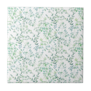 Pastellblaue grüne Blätter für die Aquarellfarb Fliese