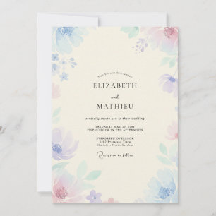 Pastellblaue Immergrün-Wildblumen-Hochzeit Einladung