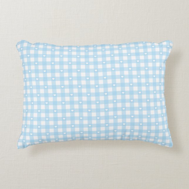 Pastellblaue Karos Dekokissen (Vorderseite)