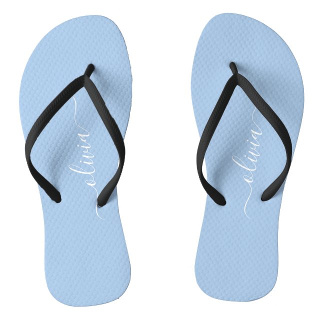 Pastellblaue minimalistische Monogramm Flip Flops (Fußbett)