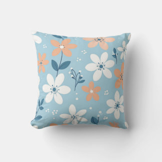 Pastellblaue Pfirsich-Blumen-Wurfkissen Kissen