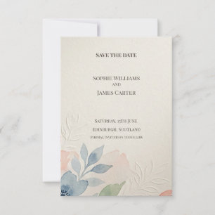Pastellblaue Pfirsich-Botanik-Hochzeitseinladungsk Save The Date