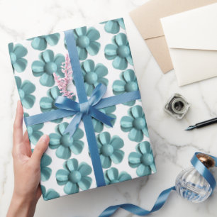 Pastellblaue Retro-Daisy-MOD-Blumen-Hochzeit MCM Geschenkpapier