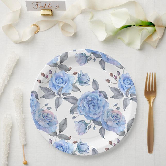 Pastellblaue Rose Pappteller (Hochzeit)