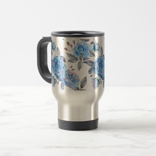 Pastellblaue Rose Reisebecher (Vorderseite Links)
