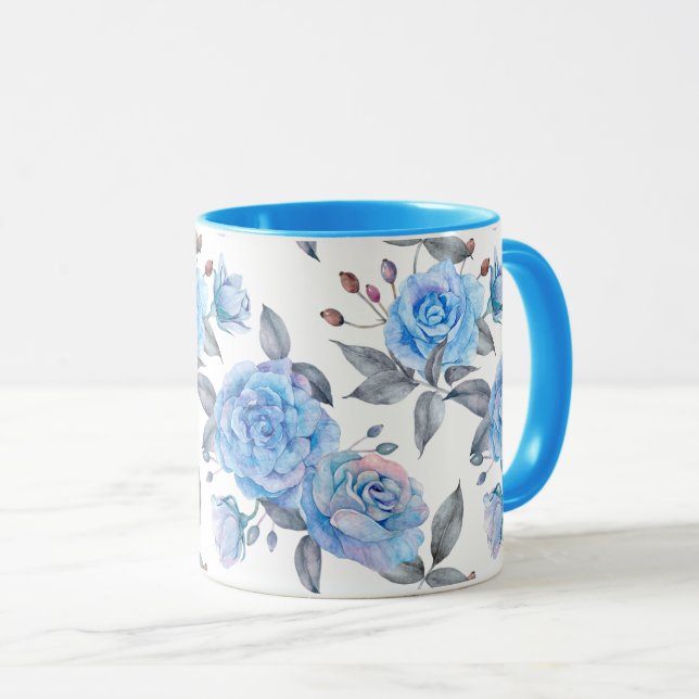 Pastellblaue Rose Tasse (VorderseiteRechts)