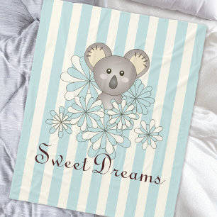 Pastellblaue Streifen Süße Baby Koala Kinder Fleecedecke