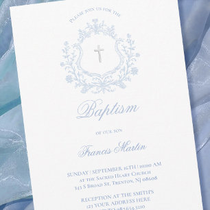 pastellblaue Taufkleidung für Babyjungen Taufe Einladung