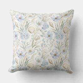 PASTELLBLAUE UND BEIGE MEERESSCHNECKEN UND BLUMEN KISSEN