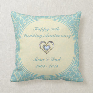 Pastellblaue und cremefarbene florale Damastmuster Kissen