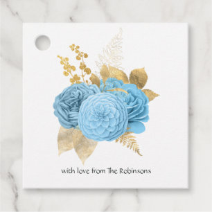 Pastellblaue und goldene Blumenhochzeit Geschenkanhänger