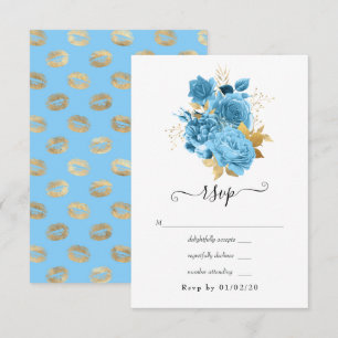 Pastellblaue und goldene Blumenhochzeit RSVP Karte