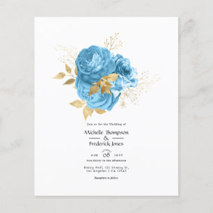 Pastellblaue und goldene Blumenhochzeits-Einladung Flyer