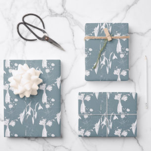 Pastellblaue Vasenblumen und -blüten  Geschenkpapier Set