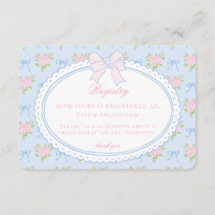Pastellblaue Vintage-Blumen-Babyausstattungsliste Begleitkarte