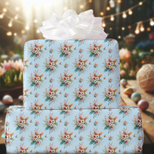 Pastellblaue Wasserfarbe Florale Kreuz Ostern Geschenkpapier