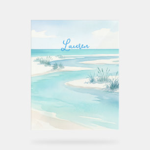 pastellblaue Wasserfarbe Strandwellen Name editier Acrylschild
