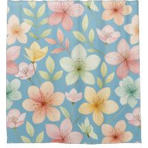 "Pastellblaue Wasserfarben-Blumen-Duschvorhang"