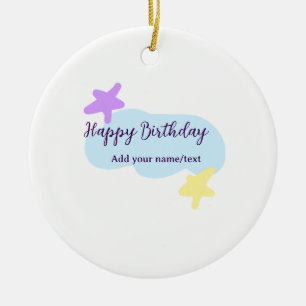 Pastellblaue Wolken Sterne lila Alles Gute zum Geb Keramik Ornament