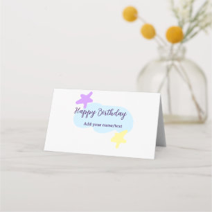 Pastellblaue Wolken Sterne lila Alles Gute zum Geb Platzkarte