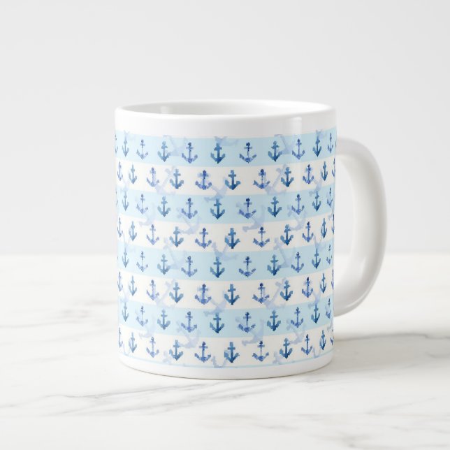 Pastellblauer Ankermuster Jumbo-Tasse (Vorderseite Rechts)