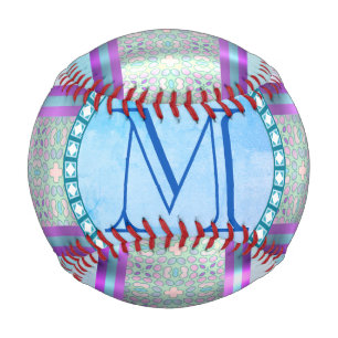 Pastellblauer Floral Monogramm Baseball