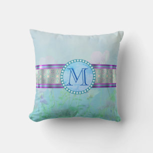 Pastellblauer Floral Monogramm Kissen