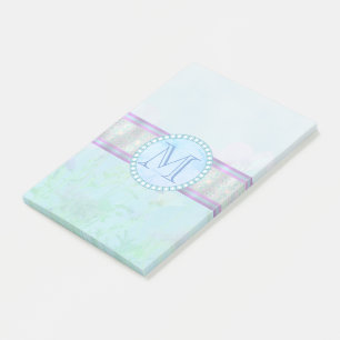 Pastellblauer Floral Monogramm Post-it Klebezettel